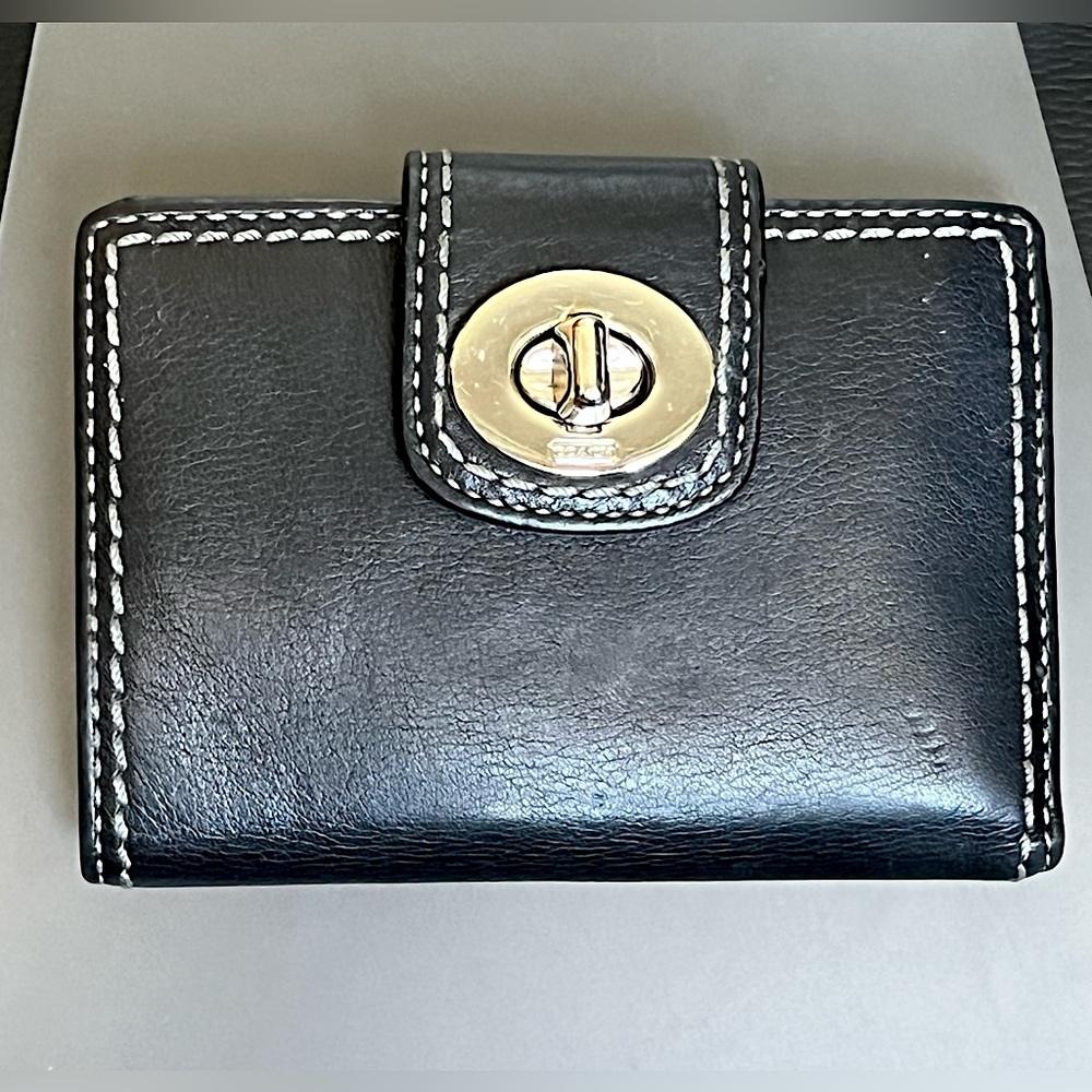 Coach Black Leather Turn Lock Wallet